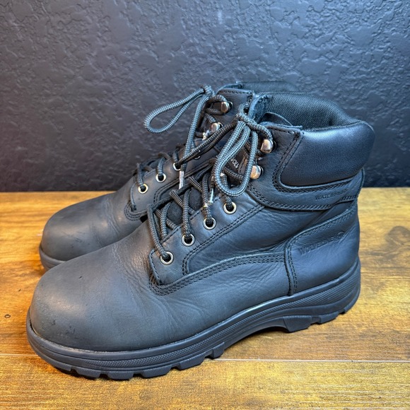 WOLVERINE Men's Size 9EW Waterproof Leather Steel Toe Work Boots Black - Picture 4 of 7